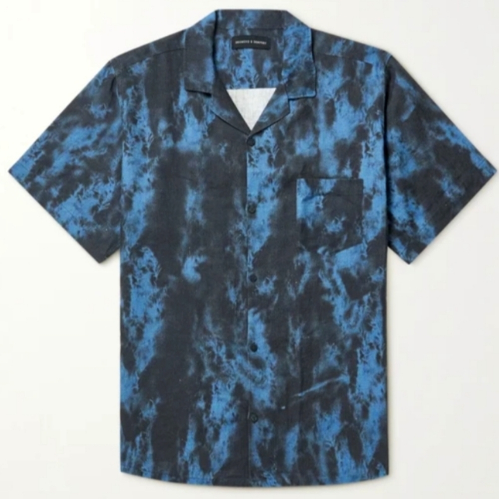 Desmond & Dempsey Camp-Collared Stonewashed Linen Pyjama Shirt,Medium.